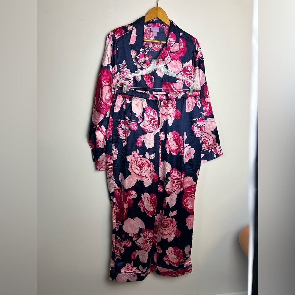 Amoureuse Slip Satin Pajama set‎ Plus Size 18/20 Top Pants Floral comfortable
